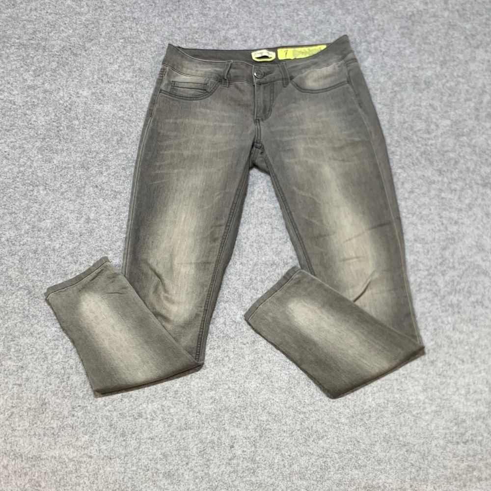 Indigo Rein Womens Gray Faded Skinny Jeans Low Rise Size 7 Stretch Denim